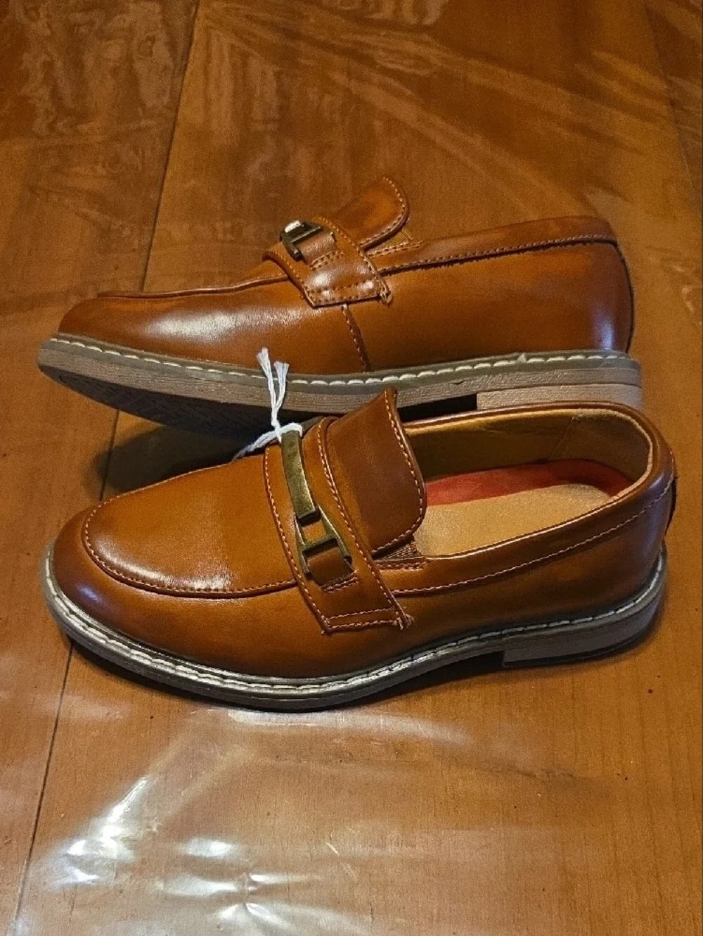 Boys Tan Dress Loafers with Decorative Buckle